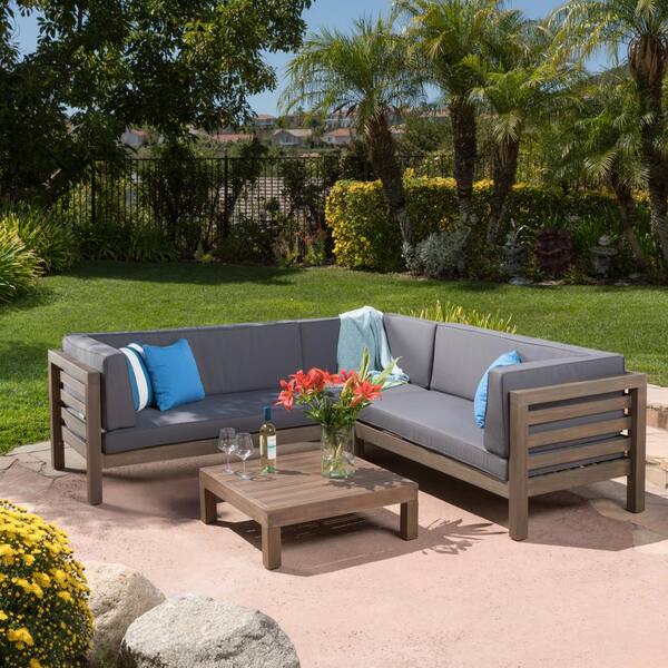 oana wooden 4 piece patio sectional sofa set