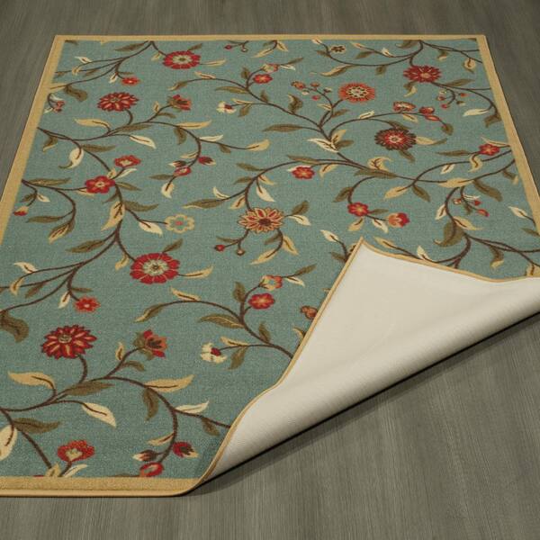 Ottomanson Basics Collection Non-Slip Rubberback Floral Leaves 5x7