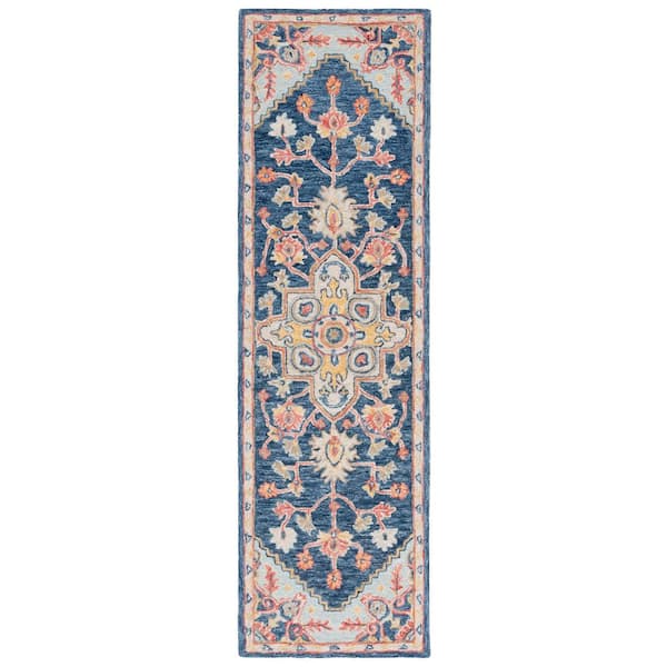 Metro 2 ft. x 6 ft. Navy/Beige Medallion Ornate Diamond Runner Rug
