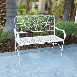 Daisy Metal Garden Bench, White