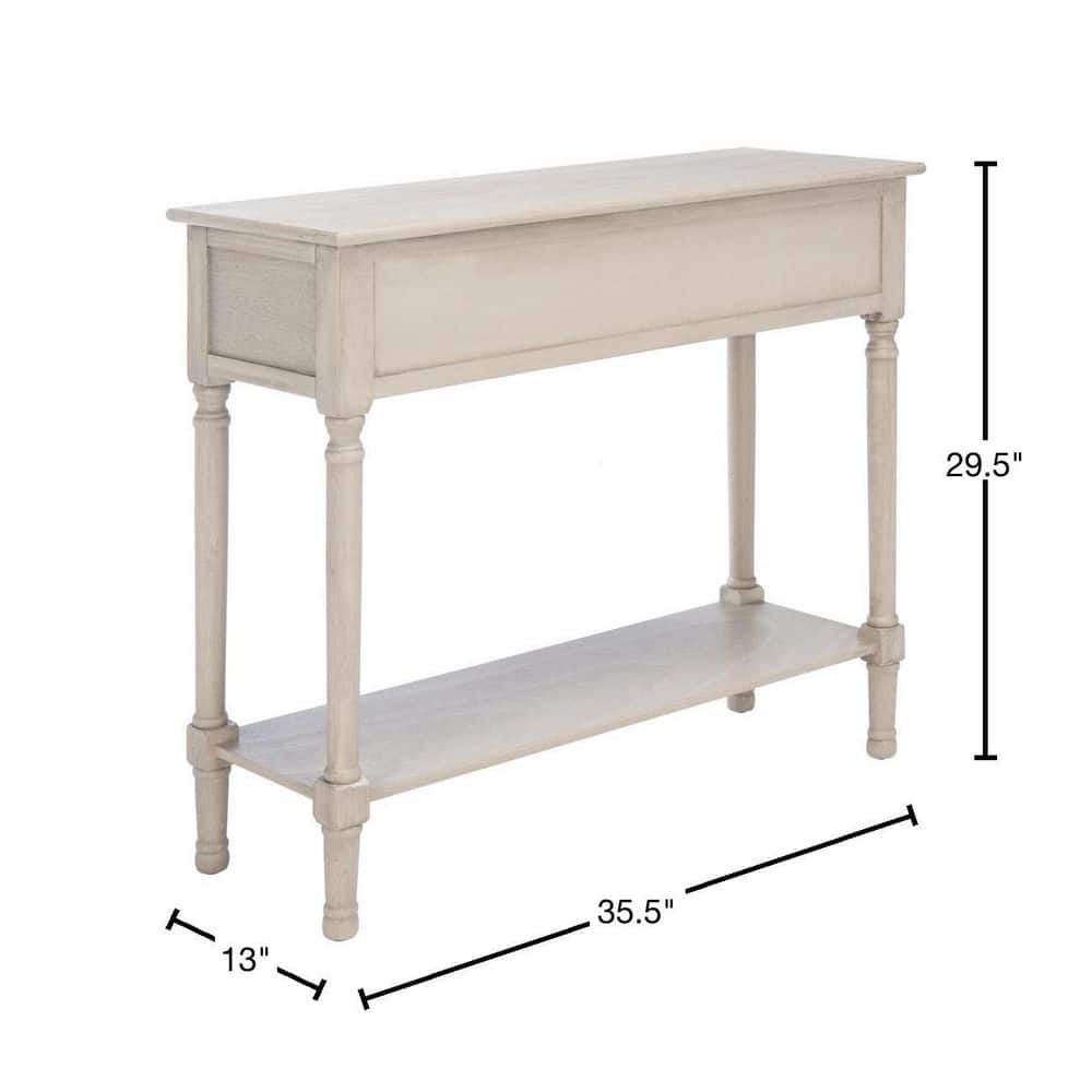 Josie Elegantly Carved Greige Wood & Metal 40'' Console Table with Storage
