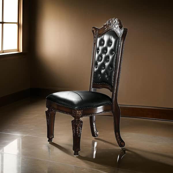 Benjara Brown Faux leather Side Chair with Padded Seating (Set of 2)