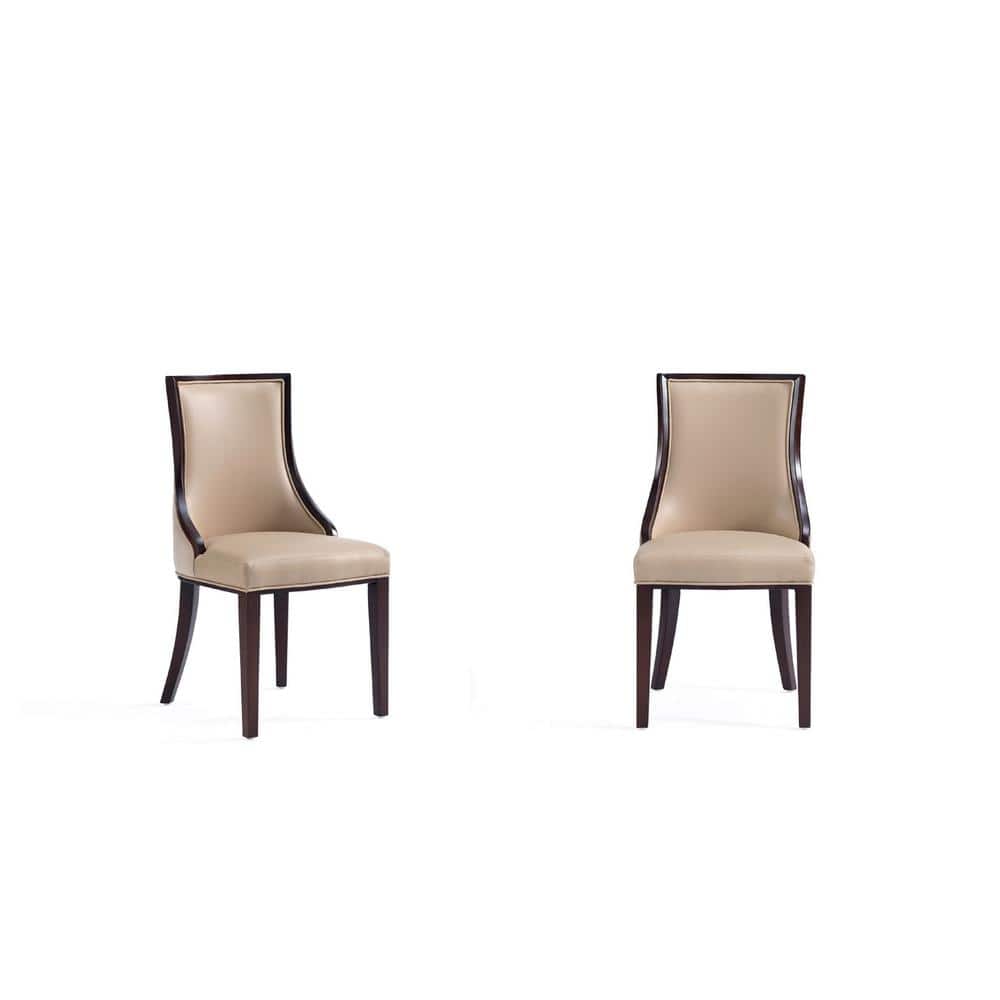 Tan Faux Leather Upholstered Parsons Side Chair with Beech Wood Legs