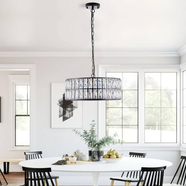 PUDO 17.7 in. 6-Light Modern Drum Black Chandelier with High