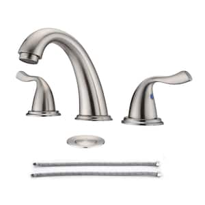 8 in. Widespread Double Handle Bathroom Faucet with Drain Kit Included Modern Brass Sink Basin Faucets in Brushed Nickel