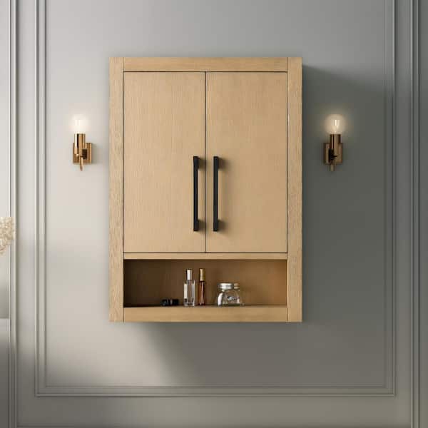 24 in. W x 8 in. D x 33 in. H Bathroom Storage Wall Cabinet in Natural Oak/MB