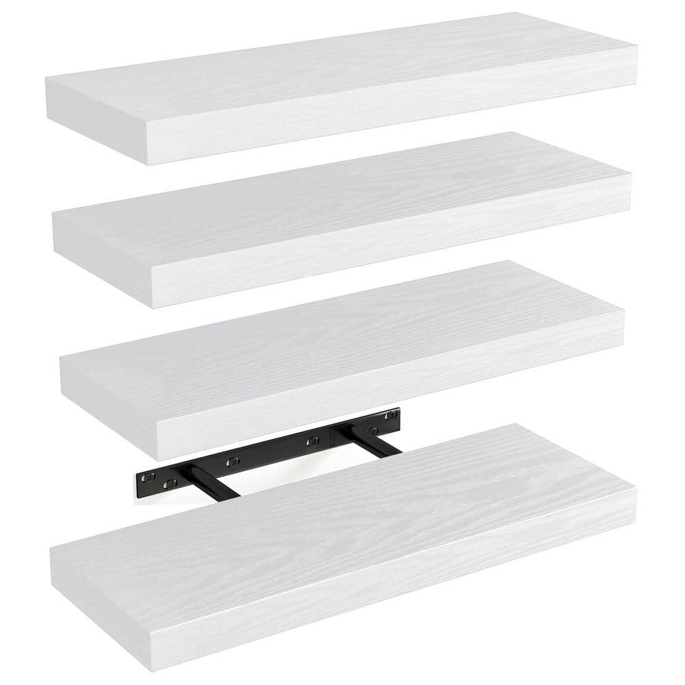 15.8 in. White Rustic Wood Wall Floating Shelves with Invisible Brackets for Kitchen and Bathroom (4-Pack) price history on PriceWatchPro