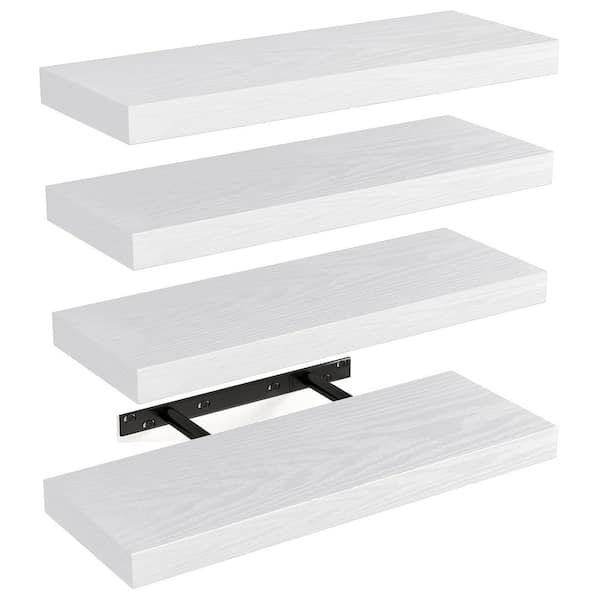Angel Sar 15.8 in. White Rustic Wood Wall Floating Shelves with Invisible Brackets for Kitchen and Bathroom (4-Pack)