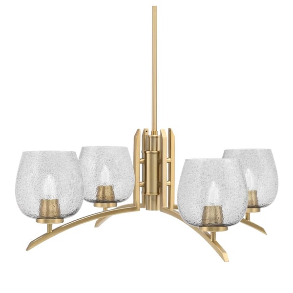 Unbranded Siena 27.5 in. 4-Light New Age Brass Chandelier with 6 in. Smoke Bubble Glass Shade, No Bulbs Included