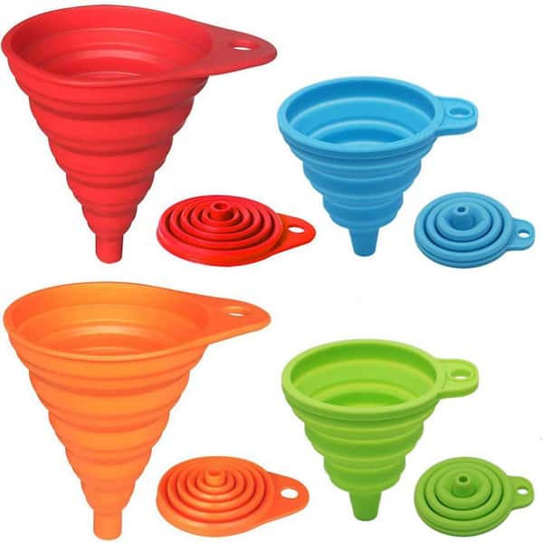 Foldable Silicone Funnel Set with Collapsible, Food Grade for Filling Water Bottles and Liquid Transfer Tasks (4-Pack)