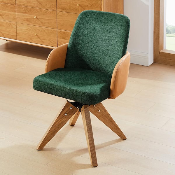 Art Leon Arthur Dark Green Polyester Fabric Mid-Century Swivel Office Accent Arm Chair with Wood Legs
