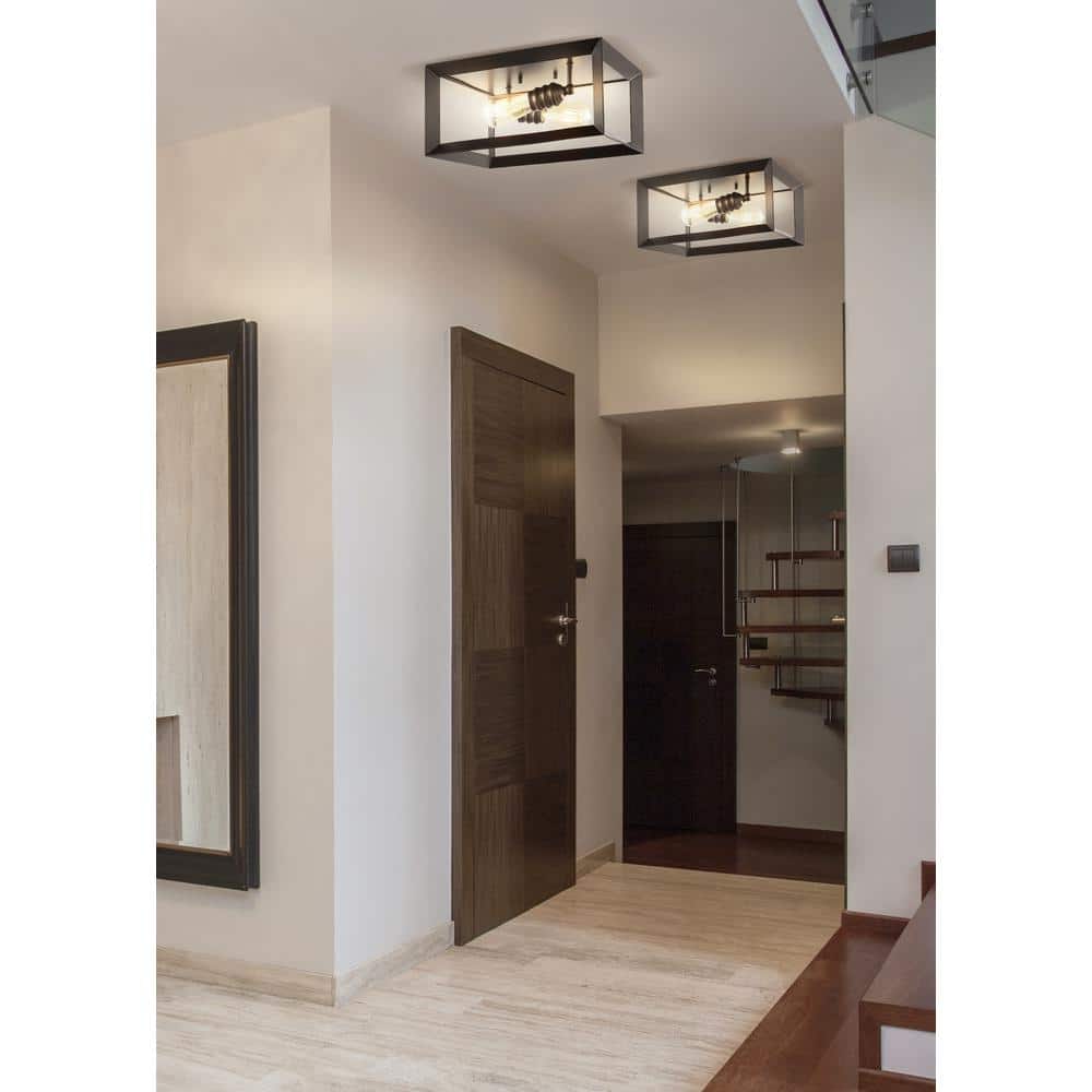 13" Black Iron Square Modern Farmhouse LED Flush Mount
