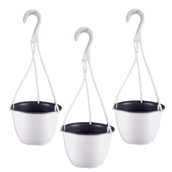 TEKU 8.25 in. White/Gray Plastic Hanging Basket (3-Pack)