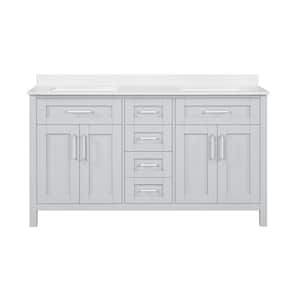 Tahoe 60 in. W x 21 in. D x 34 in. H Double Sink Vanity in Dove Gray with White Engineered Marble Top, Mirrors & USB