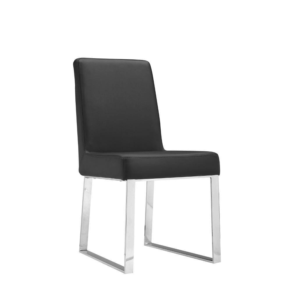 Black Faux Leather Upholstered Parsons Side Chair with Chrome Metal Legs