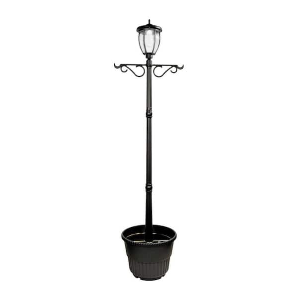 NATURE POWER Solar Powered Outdoor LED Black Lamp Post with Planter