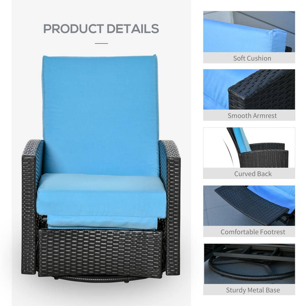 Outsunny Light Blue PE Rattan Swivel Recliner Chair with Cushions
