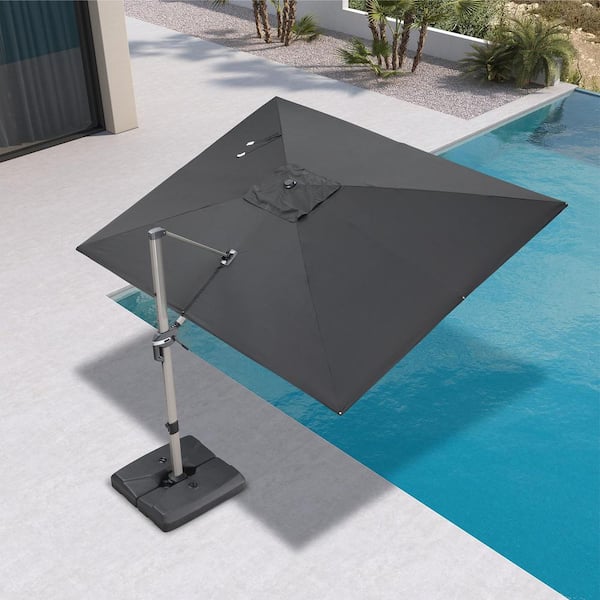 PURPLE LEAF 9 ft. x 11.5 ft. Outdoor Patio Umbrella Cantilever Umbrella Light Champagne Aluminum 360° Rotation Umbrella in Black