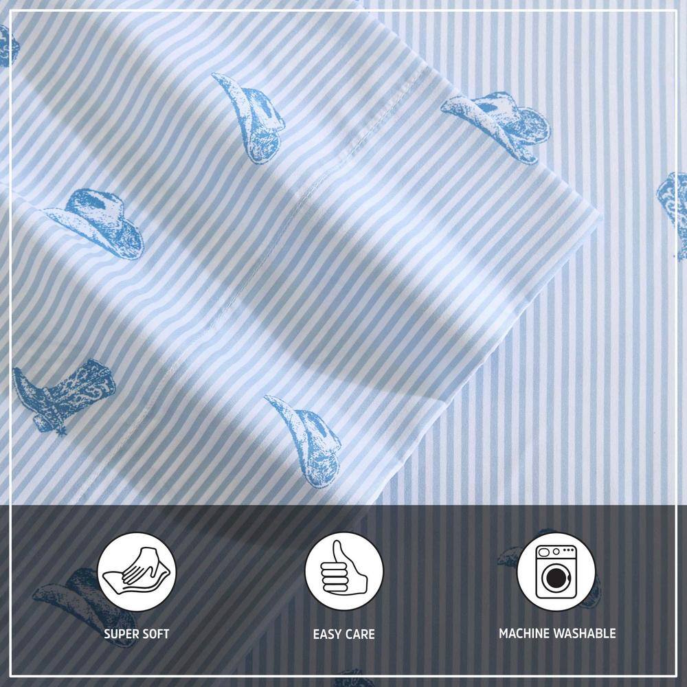 Full Blue Cowboy Pinstripe Microfiber Sheet Set