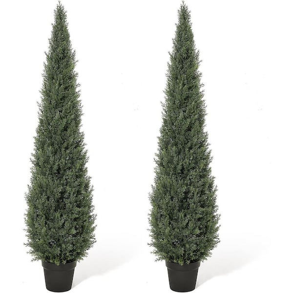 5 ft. 2-Pieces Artificial Cedar Topiary Trees Fake Cypress Trees Potted Faux Evergreen Plants