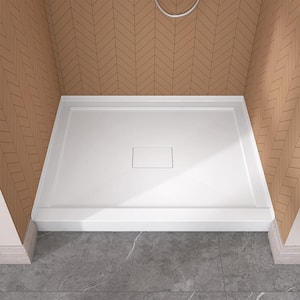 42 in. W. x 34 in. Single Threshold Alcove Floor Shower Pan Base with Center Drain in White