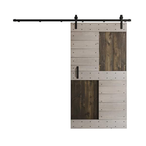 COAST SEQUOIA INC S Series 42 in. x 84 in. Carbon Grey/Light Grey Knotty Pine Wood Sliding Barn Door with Hardware Kit