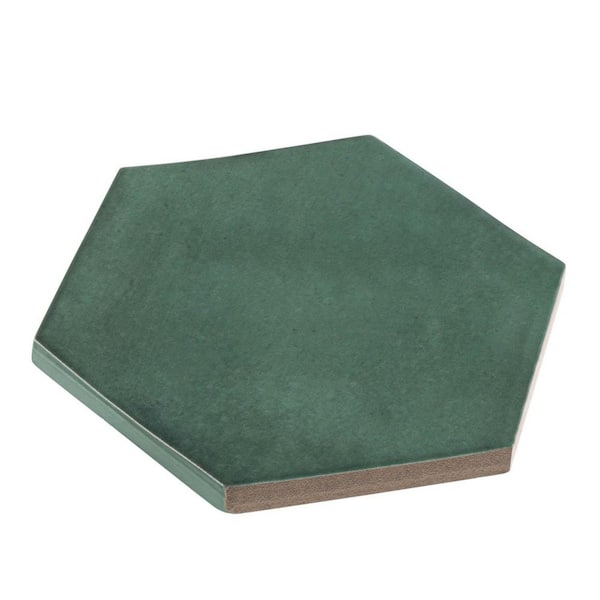 Jenae Emera Green 4 in. x 5 in. Zellige Hexagon Glossy Ceramic Wall Tile Sample