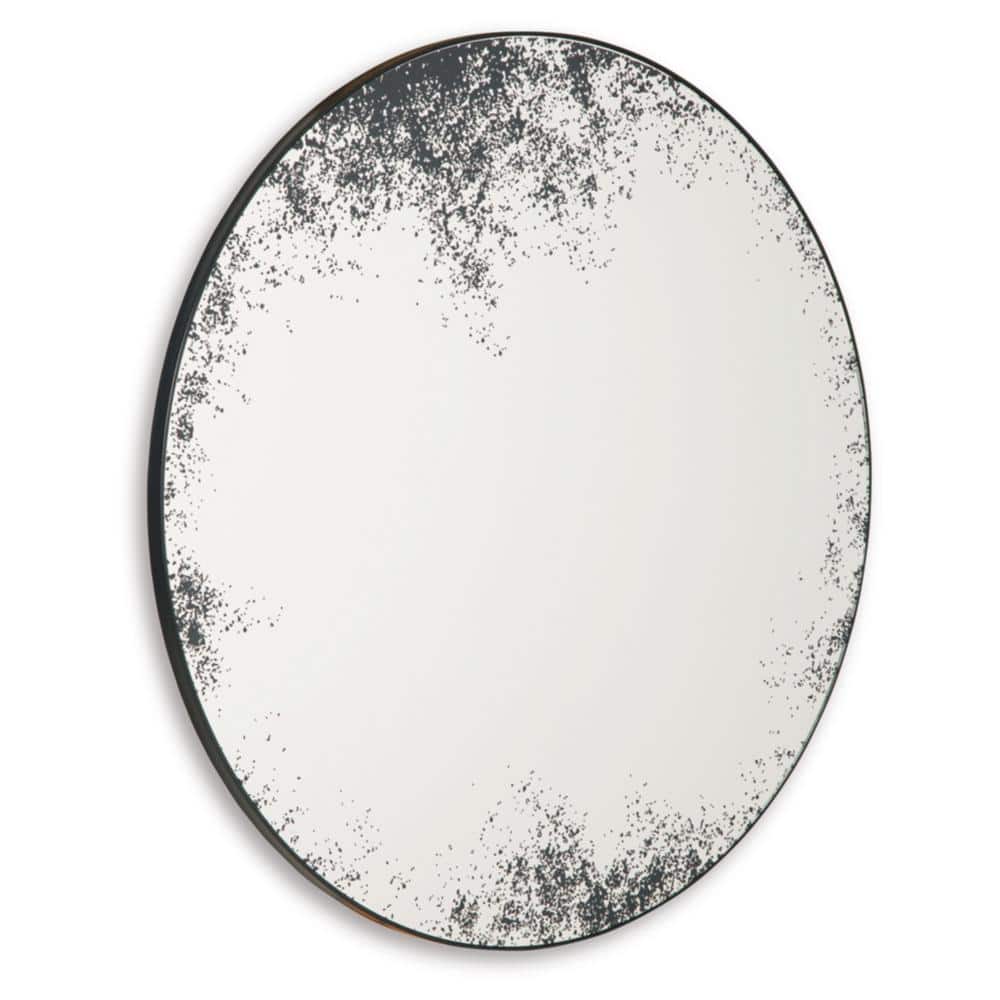 Kali Contemporary Black Round Accent Mirror with Distressed Glass