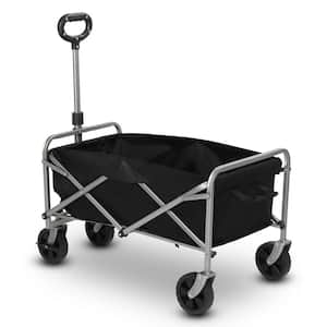 Oxford Fabric Steel Frame 4-Wheeled Outdoor Garden Cart Collapsible Folding Wagon in Black