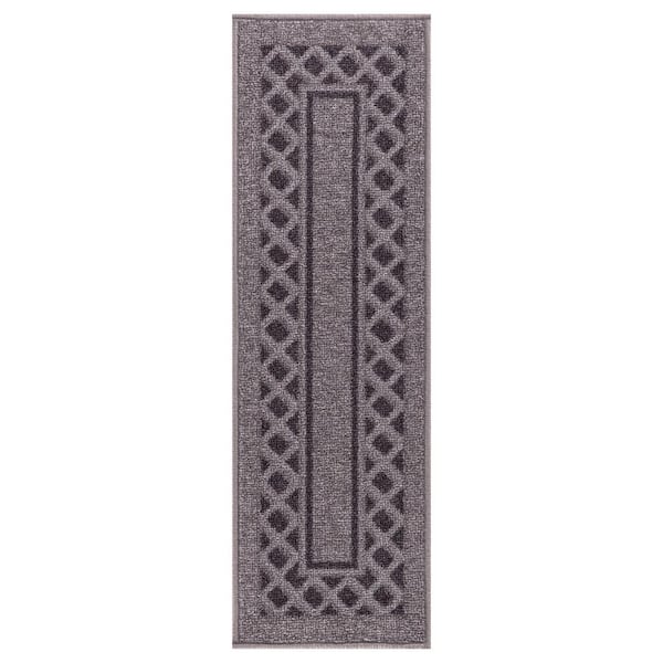 Ottomanson Basics Collection Non-Slip Rubberback Modern Bordered 8.5 in. x 26 in. Indoor Stair Treads, 7 Pack, Gray