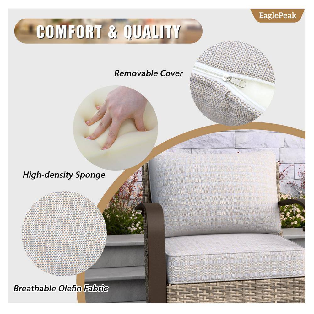Beige Wicker Rattan 3-Piece Outdoor Chair Set with Side Table