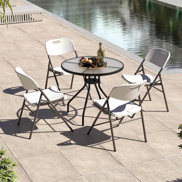 White HDPE Plastic Seat Folding Chairs with Metal Frame for Home Office ((Set of 4))