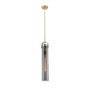 Pilaster 100-Watt 1 Light Brushed Brass Shaded Pendant Light with Tinted glass Tinted Glass Shade