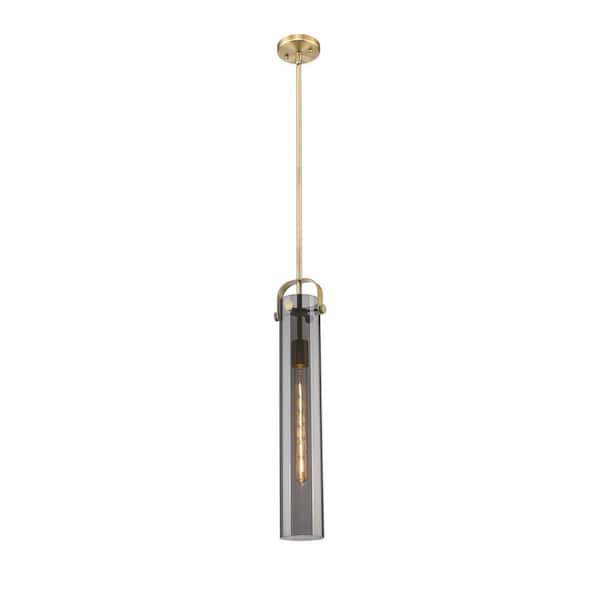 Innovations Pilaster 100-Watt 1 Light Brushed Brass Shaded Pendant Light with Tinted glass Tinted Glass Shade