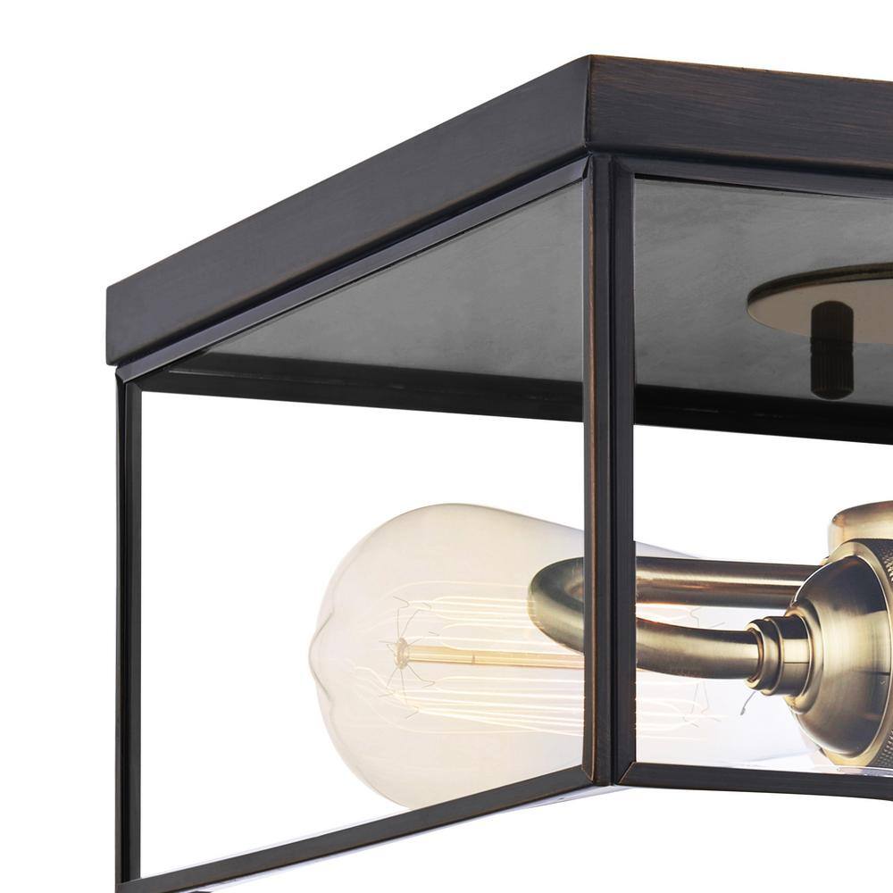 10.25" Dark Bronze and Brass Glass Flush Mount Light