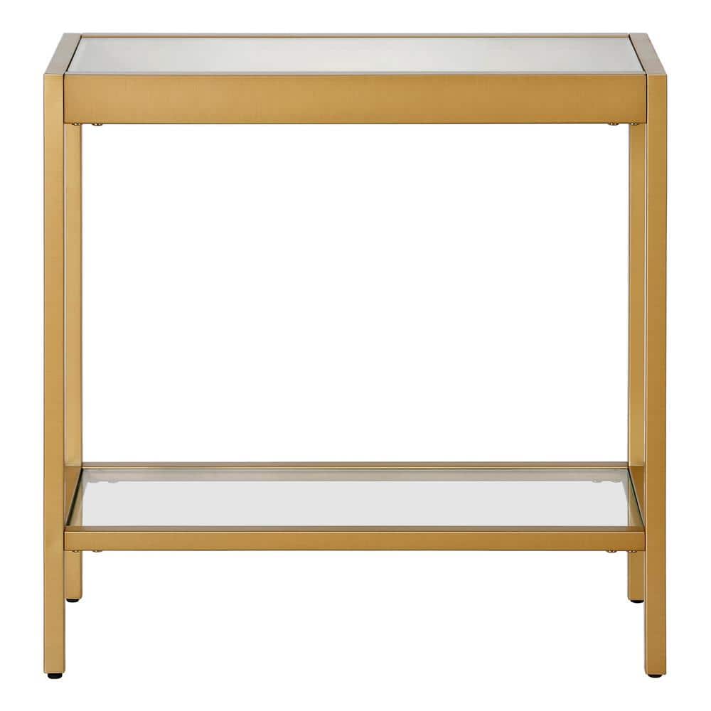 Sleek Brass & Glass 24" Rectangular Side Table with Shelf