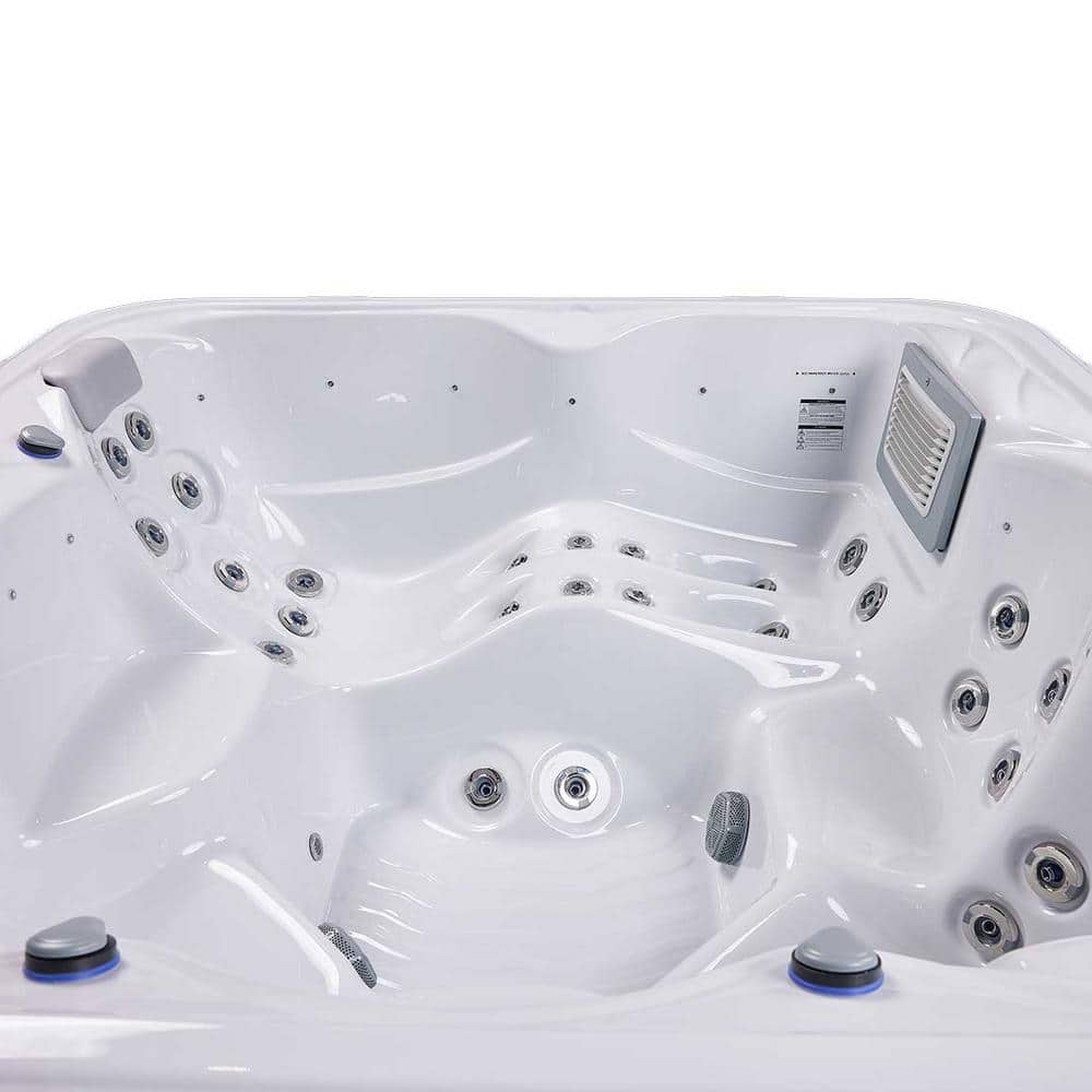 New York 6-Person Ice White Acrylic Square Hot Tub with Ozonator