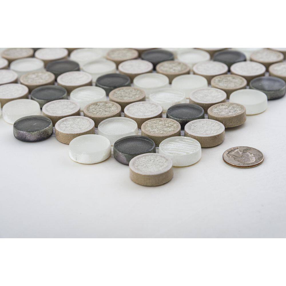 Pixel Black and White Penny Round Mosaic Tile