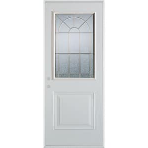 32 in. x 80 in. Geometric Zinc 1/2 Lite 1-Panel Painted White Right-Hand Inswing Steel Prehung Front Door