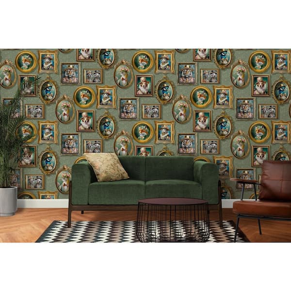 Regal Framed Beasts Sage Green Non-Pasted Wallpaper (Covers 56 sq. ft.)