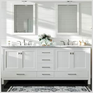 Aberdeen 78 in. W x 22 in. D x 34 in. H Double Bath Vanity in White with Carrara Marble Top with White Sinks