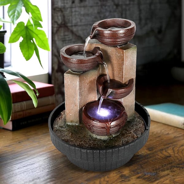 Five Stream Indoor Electric Tabletop Fountain & LED Light Water Fountain 