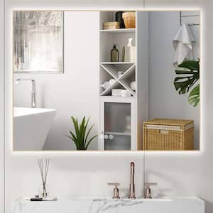 48 in. W x 36 in. H Rectangular Framed Anti-Fog Dimmable Backlit LED Wall Bathroom Vanity Mirror in Gold