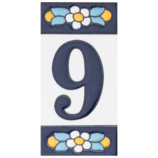 Merola Tile Sevillano Flora Address Numbers 9 2-1/8 in. x 4-3/8 in. Ceramic Wall Tile (0.07 sq. ft./Each)