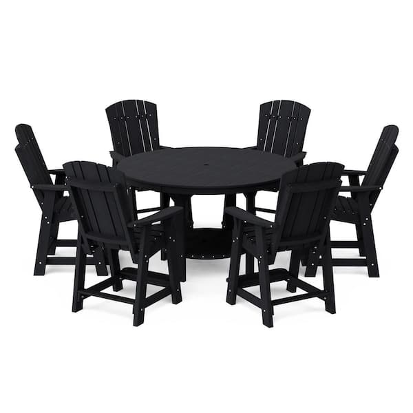 Heritage 7-Piece Black HDPE Plastic Outdoor Patio 60 in. Counter Set