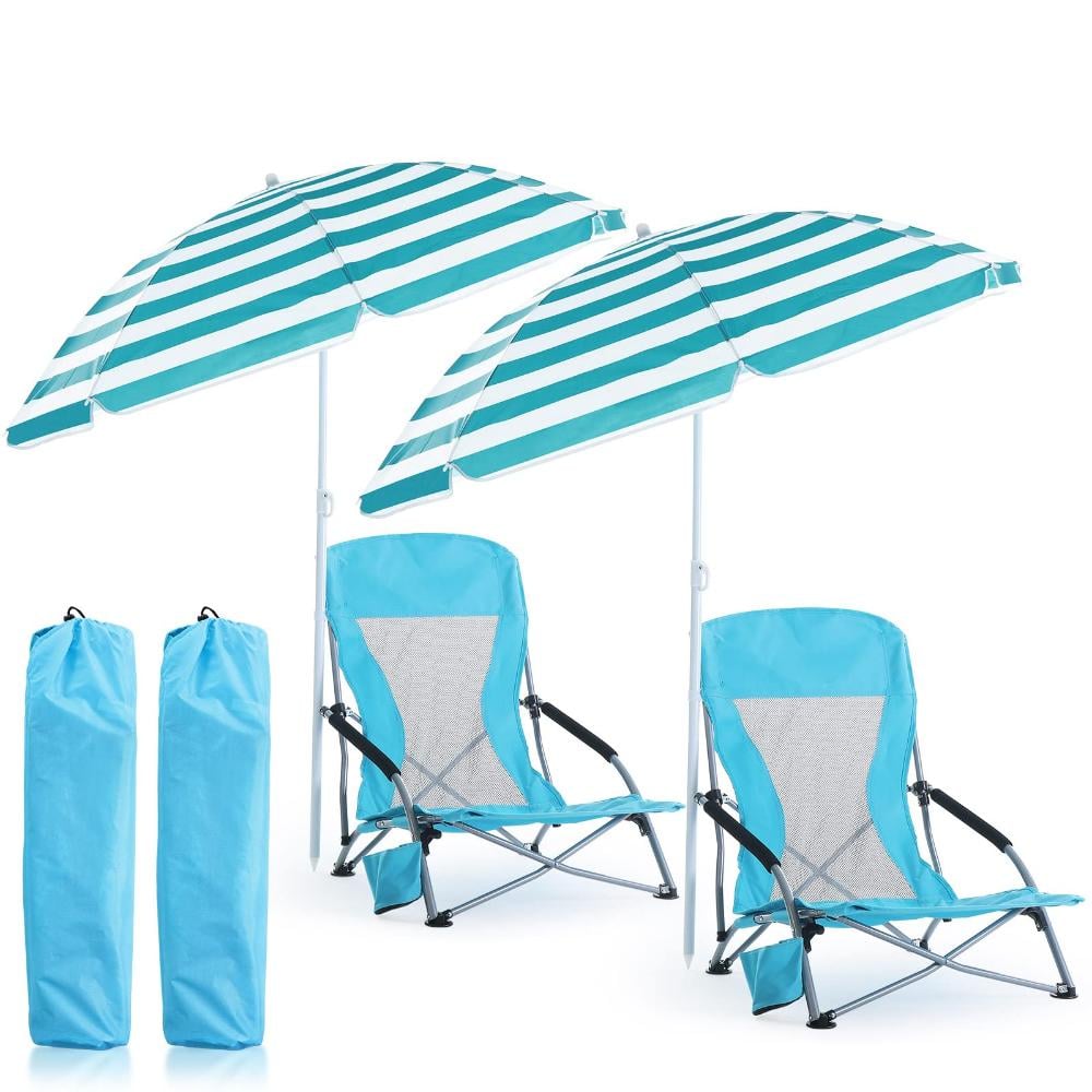 28in Beach Chair Set with Umbrella Cup Holder Foldable Orange 2 Set price history on PriceWatchPro