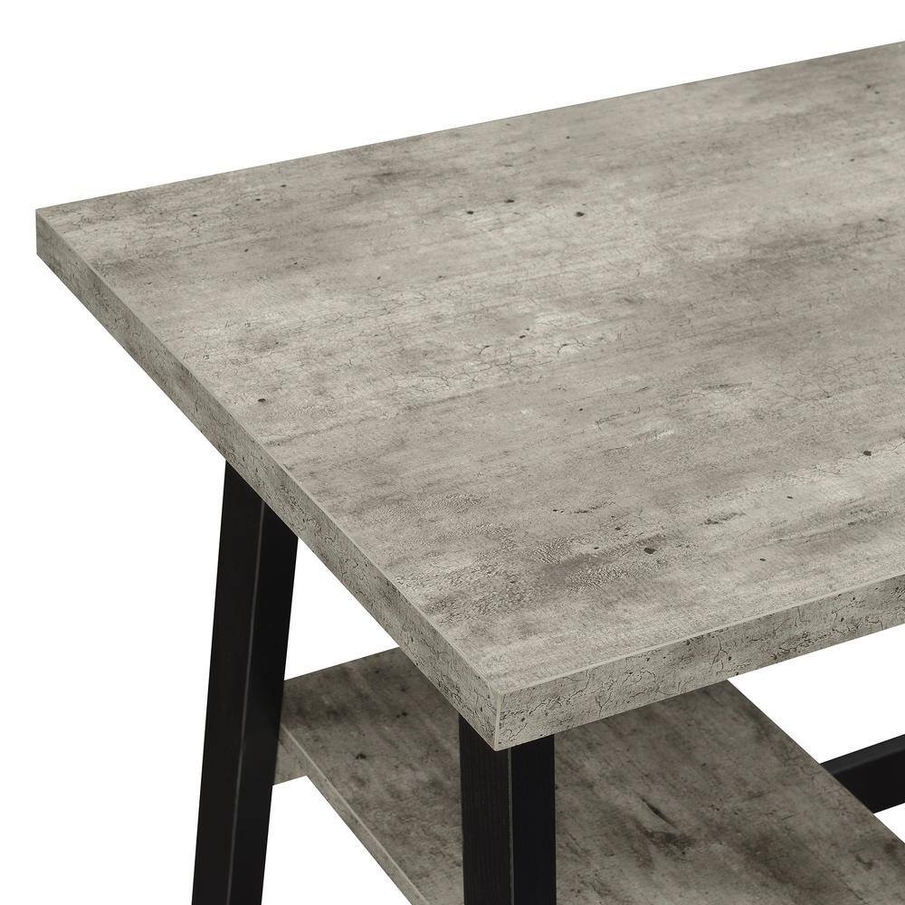 Gray Faux Birch and Black Trestle Desk with Shelves