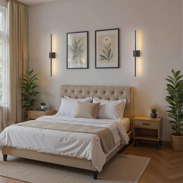 28 in. 2-Light Black Wall Sconces, Wireless LED 3CCT-RGB Wall Lights for Bedroom, Living Room, 2-Pack