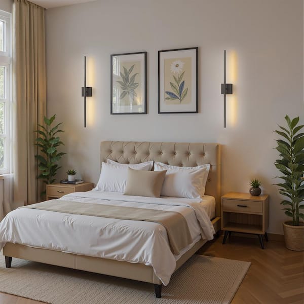 28 in. 2-Light Black Wall Sconces Set, Wireless 3CCT-RGB LED Wall Lights for Bedroom, Living Room, Hotel, 2-Pack