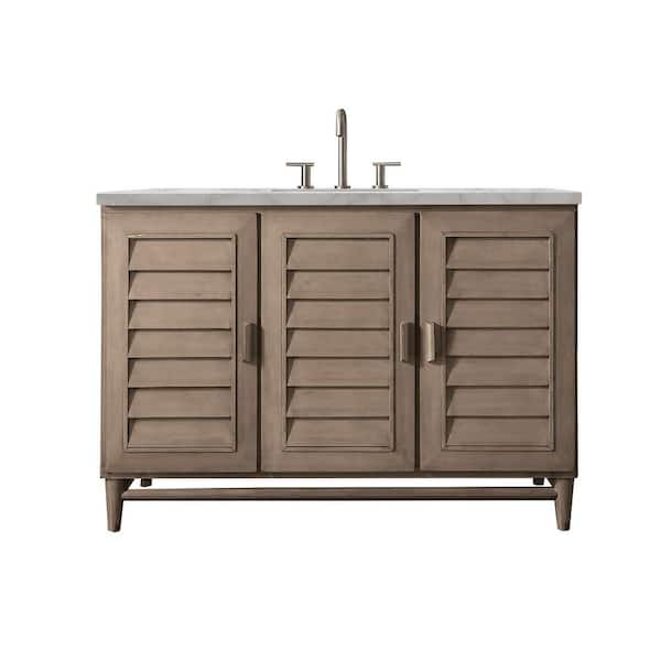 James Martin Vanities Portland 48.0 in. W x 23.5 in. D x 34.3 in. H Single Bathroom Vanity Whitewashed Walnut and Victorian Silver Quartz Top